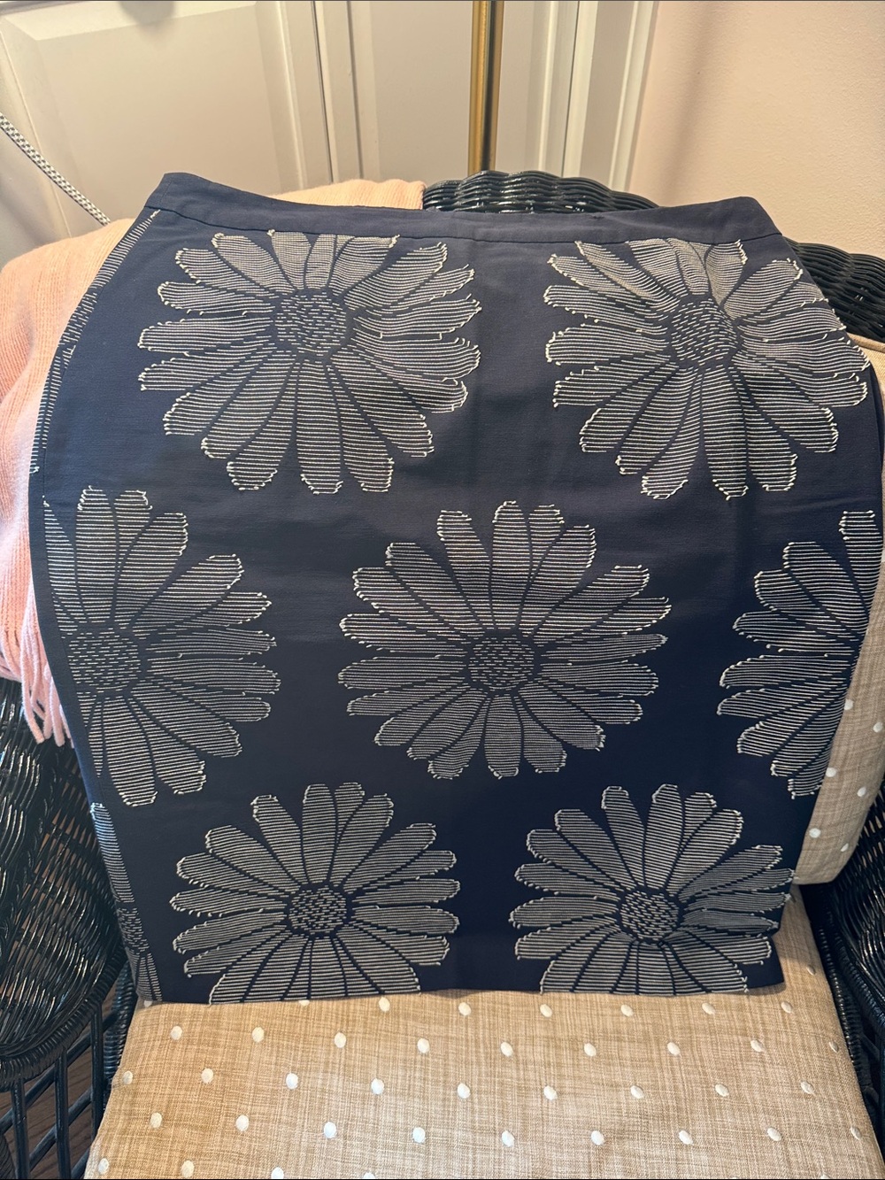 Boden Navy Pencil Skirt with Large Floral Jacquard
